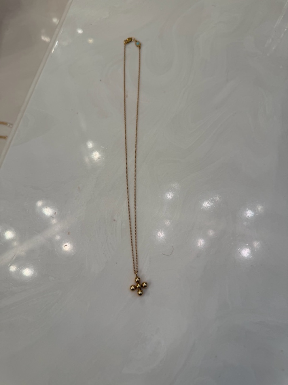 Gold Beaded Cross Pendant Necklace - 16" - Picture 2 of 2